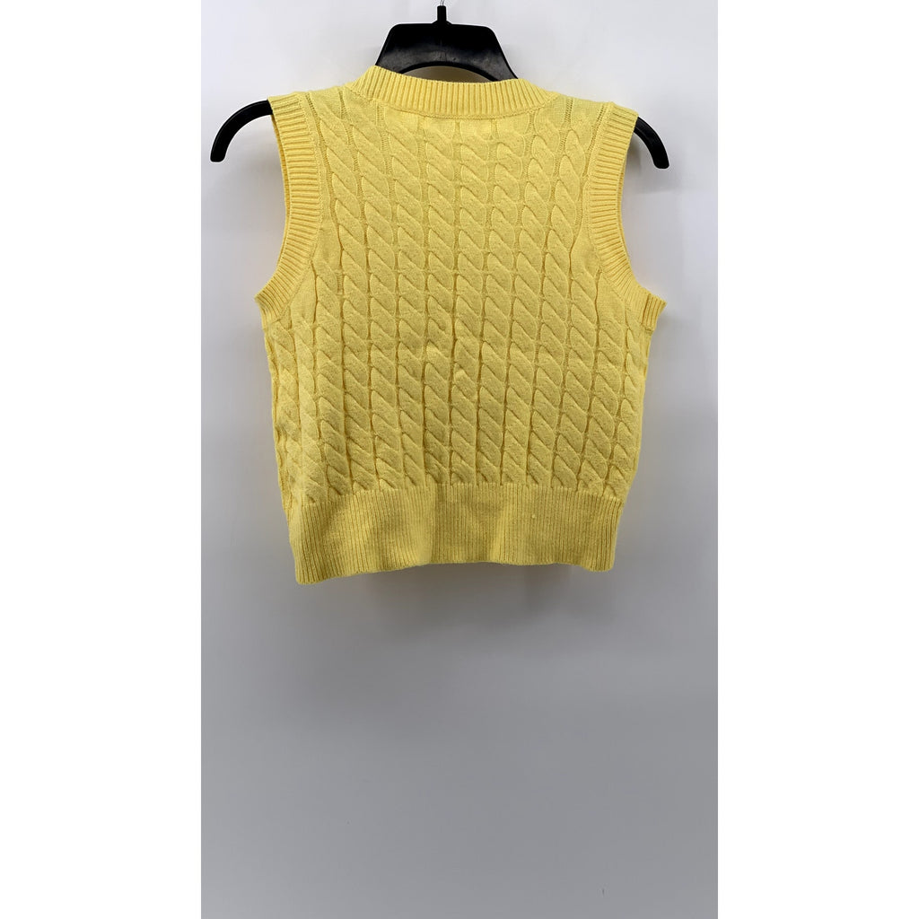 MORE TO COME Women's Yellow Cable Knit V-Neck Vest SZ S
