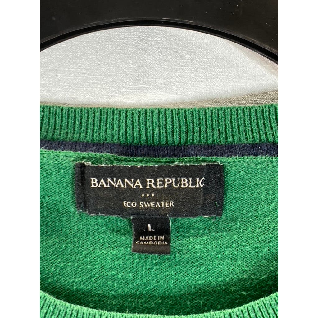 BANANA REPUBLIC Men's Bright Green/Navy Colorblock Crewneck Eco Sweater SZ L