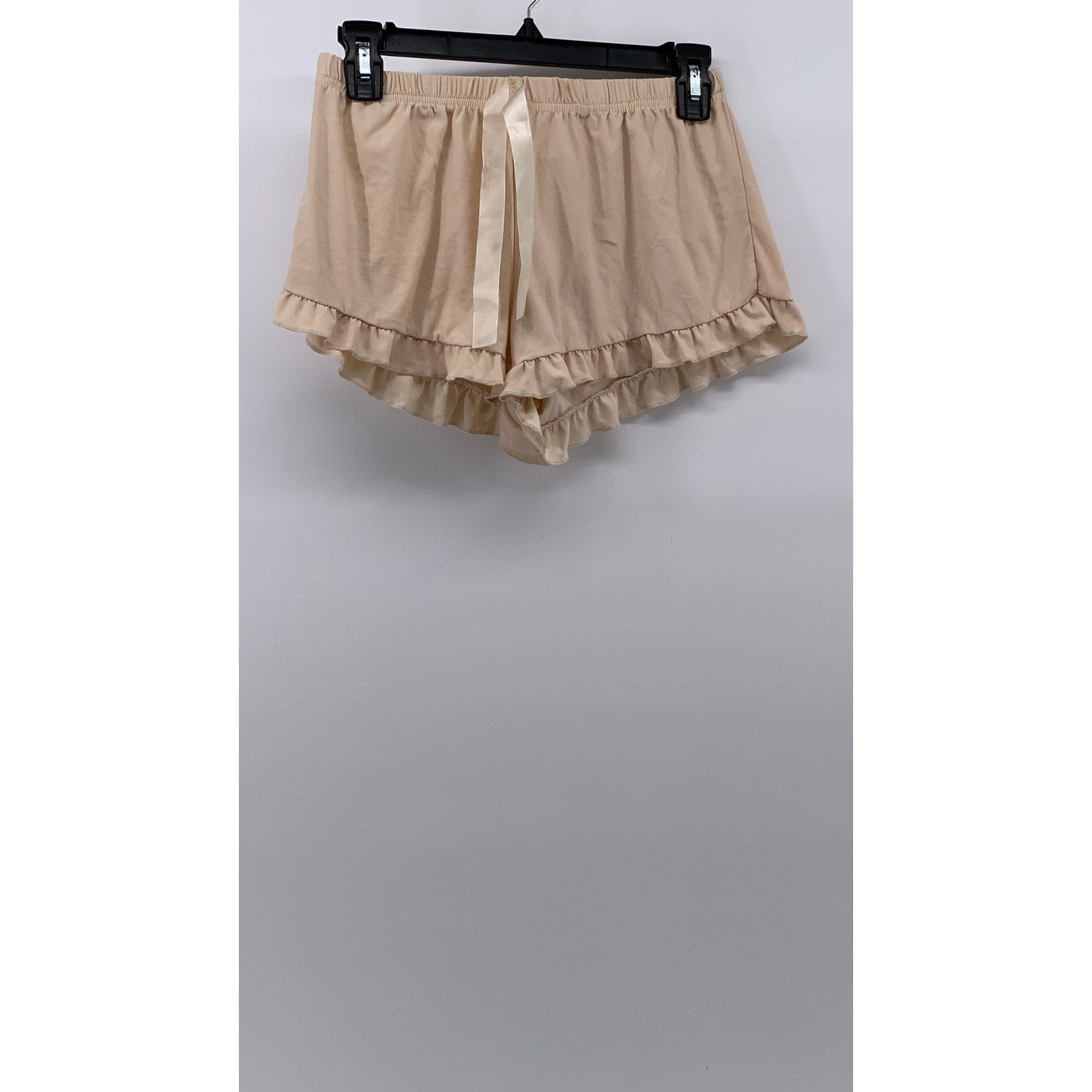 FASHION NOVA Women's Beige Ruffle-Hem Drawstring Relaxed-Fit Pajama Shorts SZ M