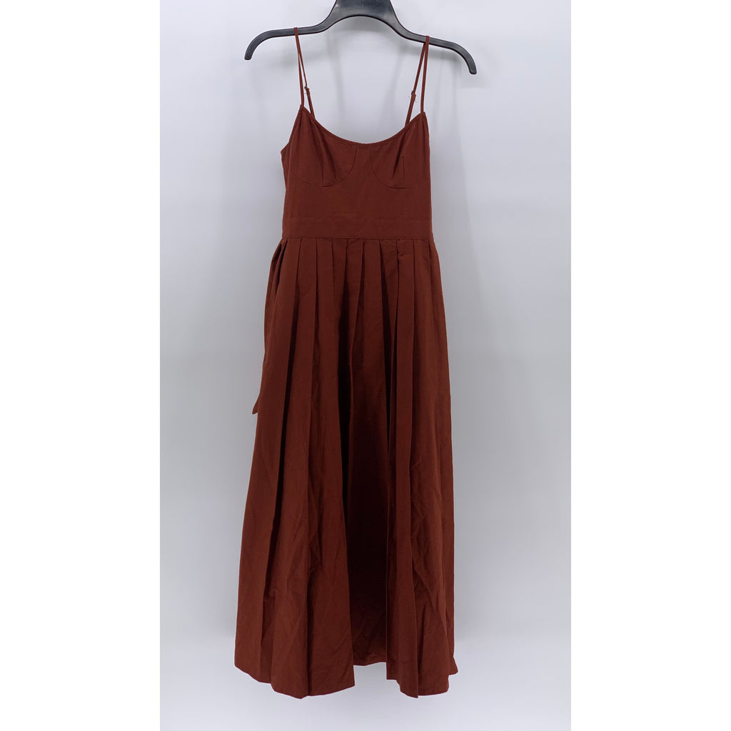 FUTURE COLLECTIVE Women's Rust Orange Scoop-Neck A-Line Belted Midi Dress SZ 2