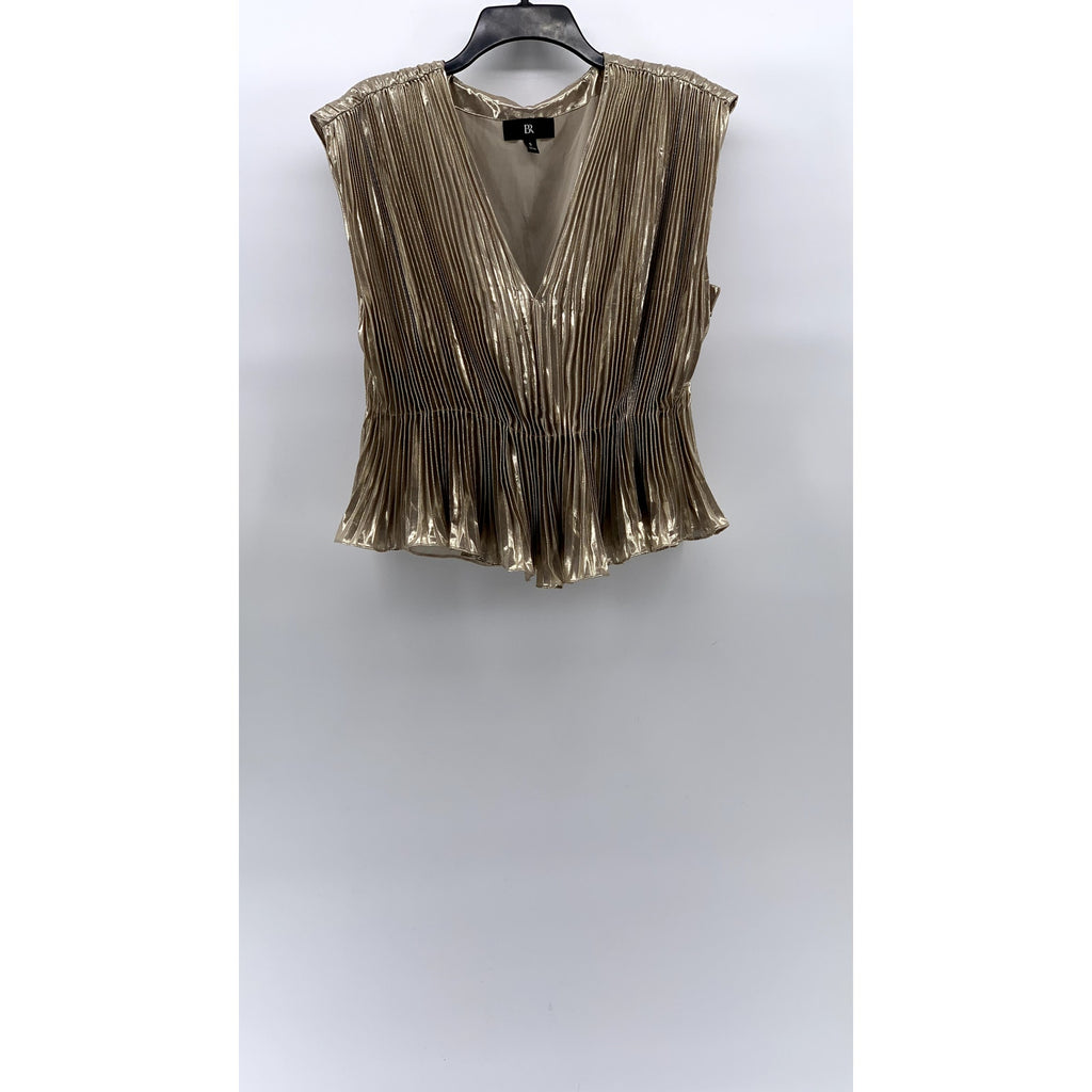 BANANA REPUBLIC Women's Champagne Foil Metallic Lena Pleated V-Neck Top SZ S