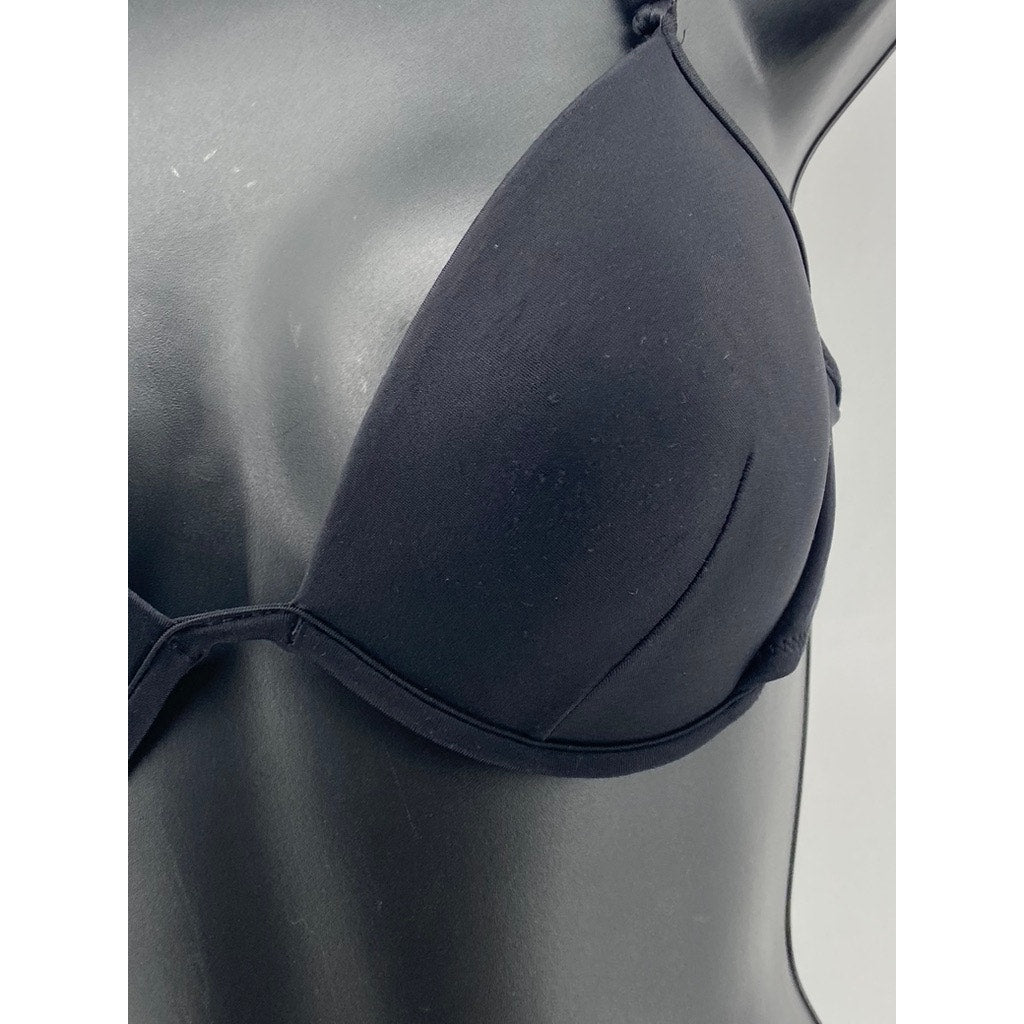 VICTORIA SECRET Women's Black Braided Crochet Knit Push-Up Bra SZ 32C