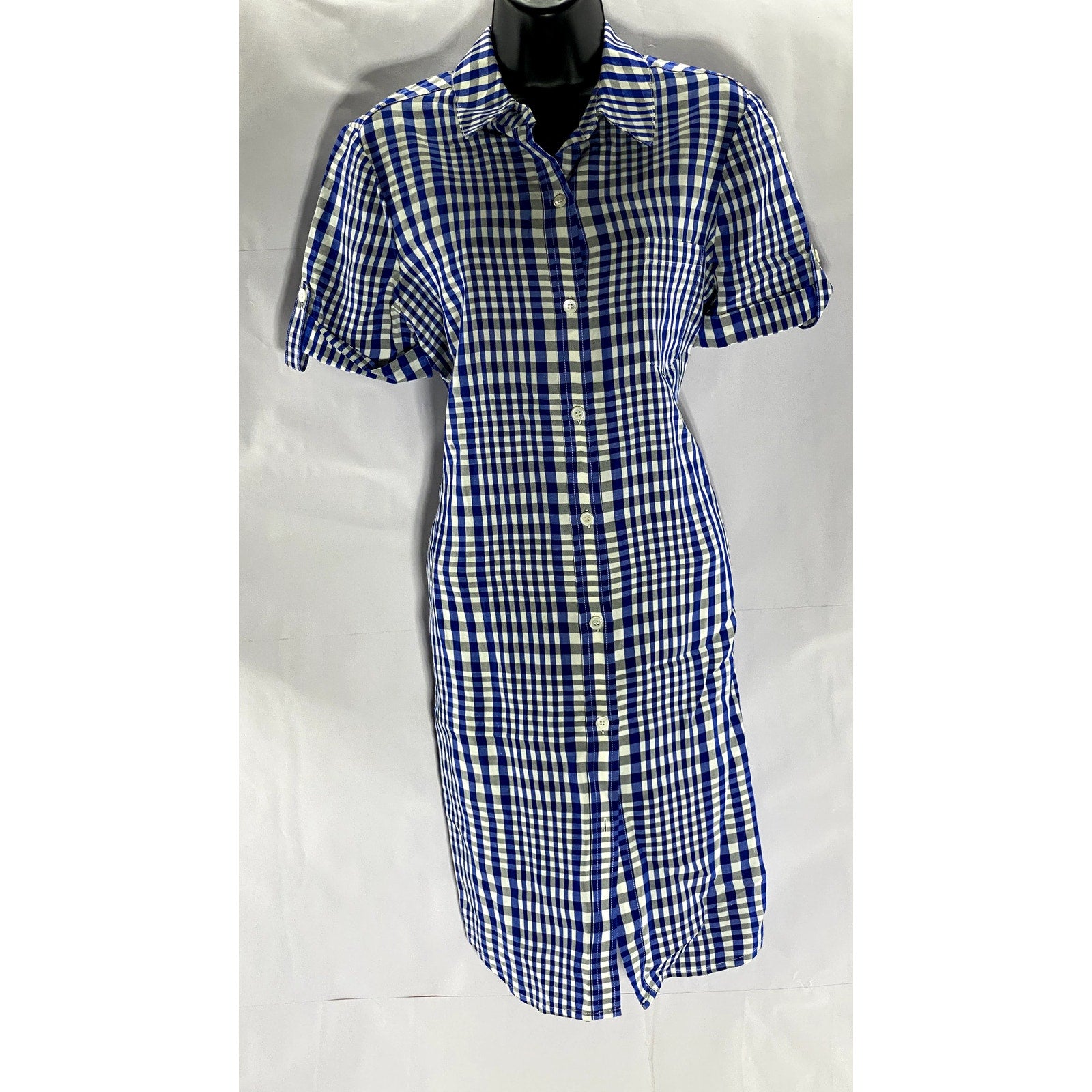 THEORY Women's Blue/White Mayvine Dillion Plaid Button-Up Shirtdress SZ 10