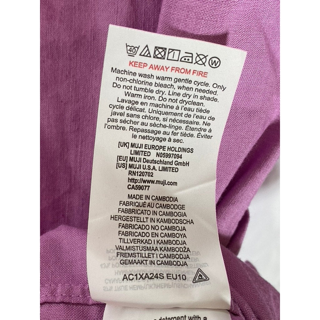 MUJI Men's Light Purple Hemp Blend Regular-Fit Button-Up Long Sleeve Shirt SZ S