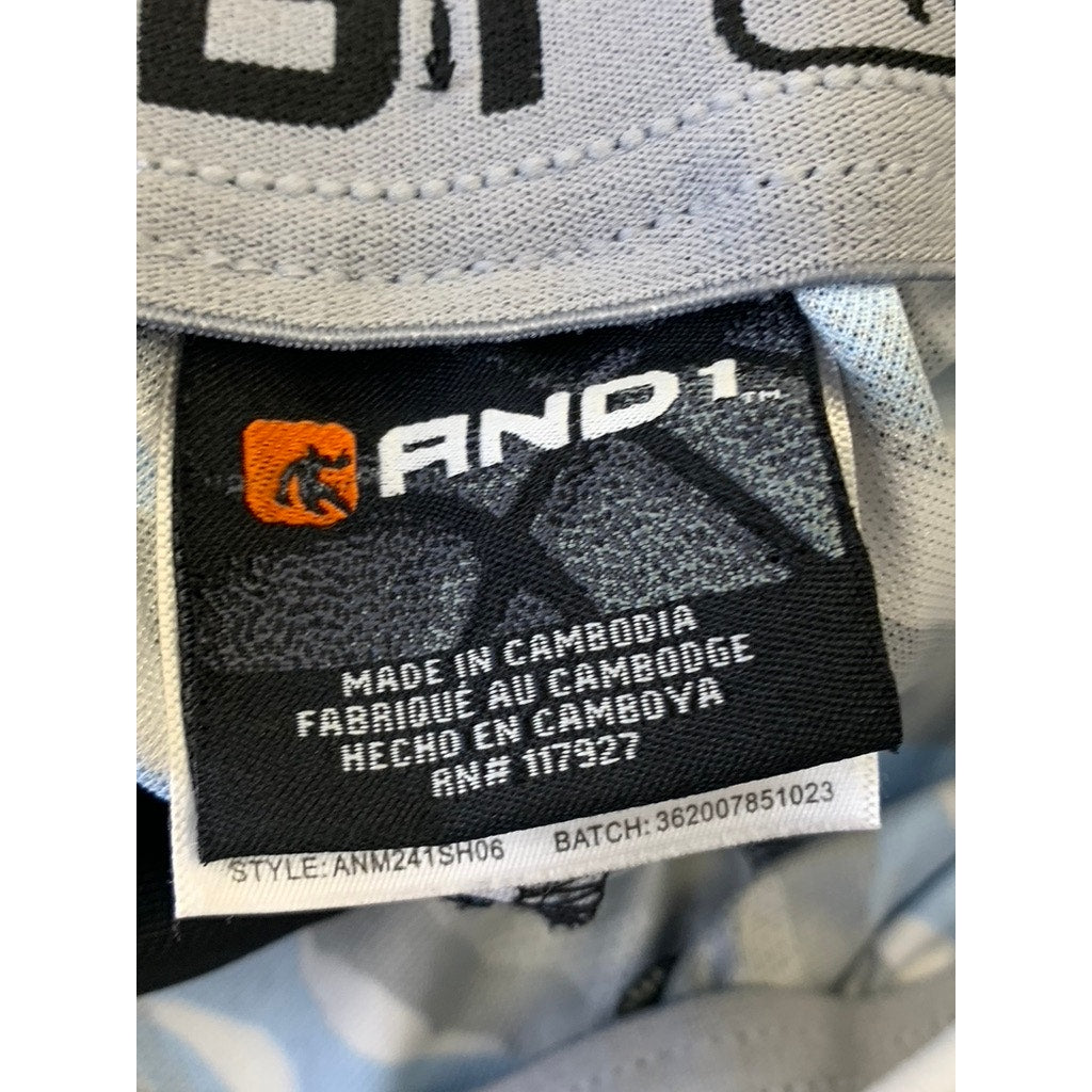 AND1 Men's Black-Blue-White Printed Basketball Shorts SZ S