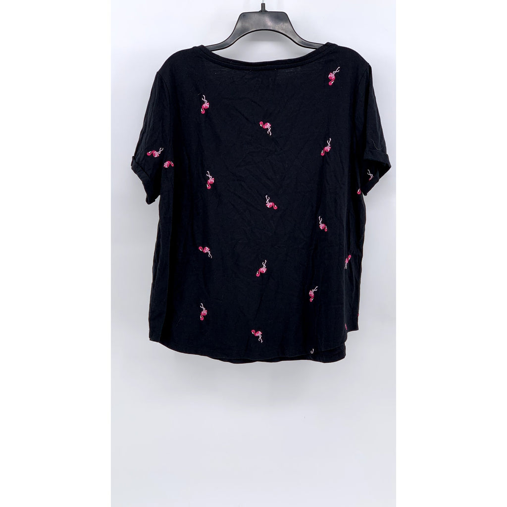 VINTAGE AMERICA Women's Black-Pink Embroidered Flamingo Top SZ XL