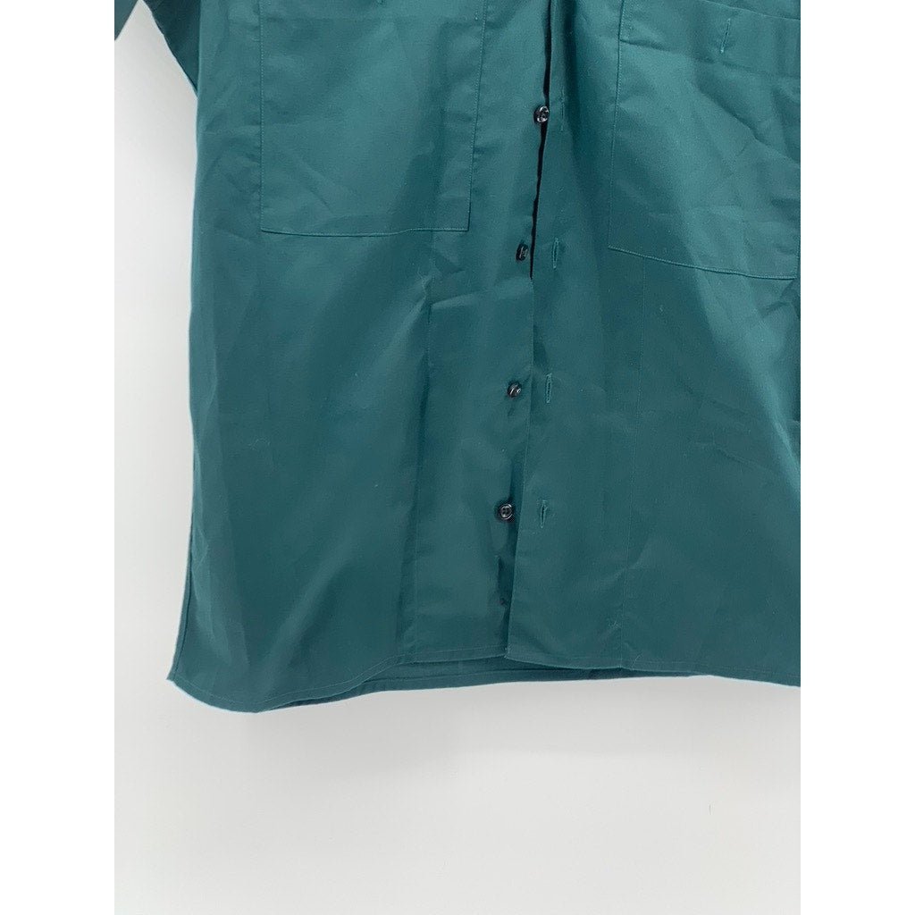 FASHION GALERIA Men's Dark Green Short Sleeve Button-Up Regular-Fit Shirt SZ M