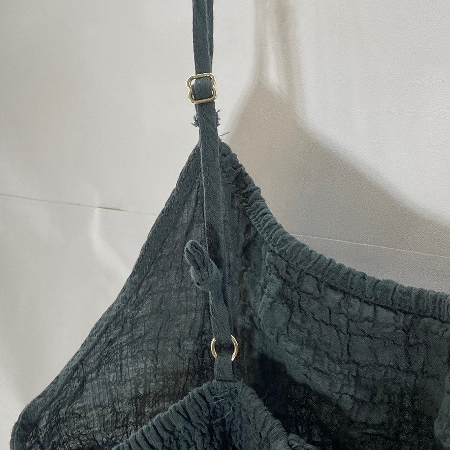 ZARA Women's Dark Gray Straight Neckline Adjustable Strap Ruffle-Hem Top SZ XL