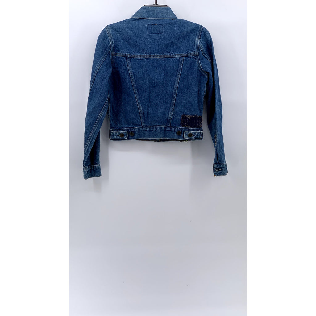 LEVI'S Women's Denim Blue Patchwork Button-Up Long Sleeve Trucker Jacket SZ S