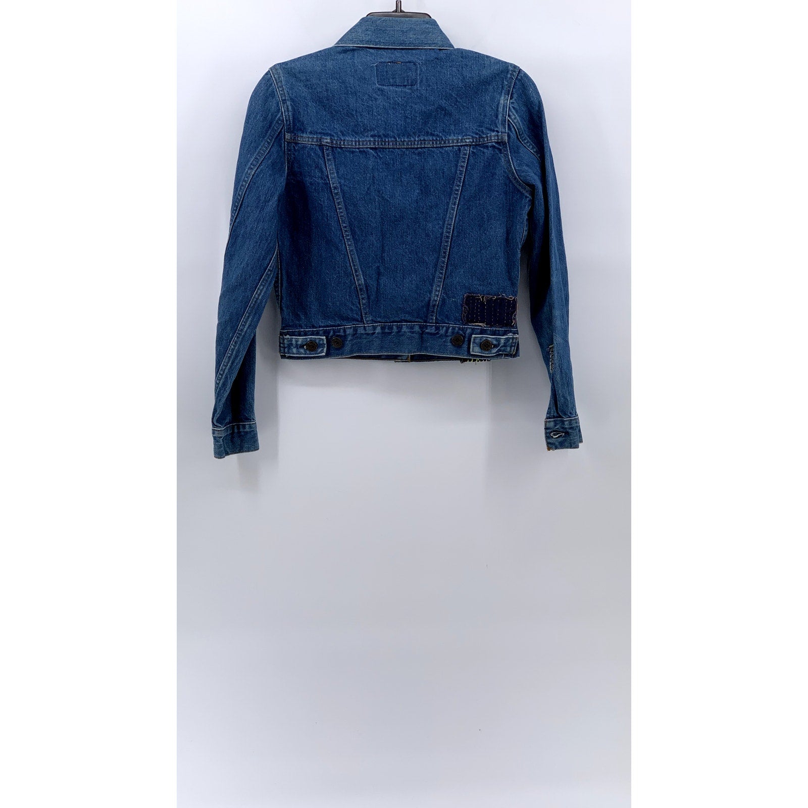 LEVI'S Women's Denim Blue Patchwork Button-Up Long Sleeve Trucker Jacket SZ S