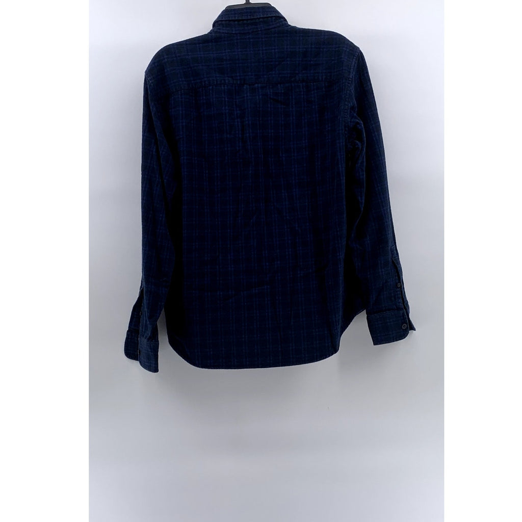 CLUB MONACO Men's Dark Blue-Black Check Slim-Fit Button-Up Long Sleeve Shirt SZL