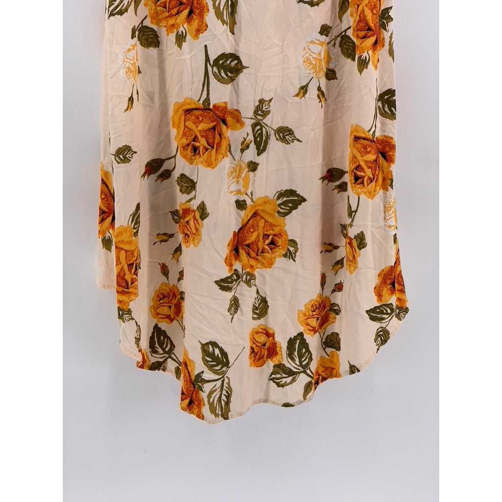 FREE2BU Women's Beige-Orange Floral Print Wrap Maxi Skirt SZ 12