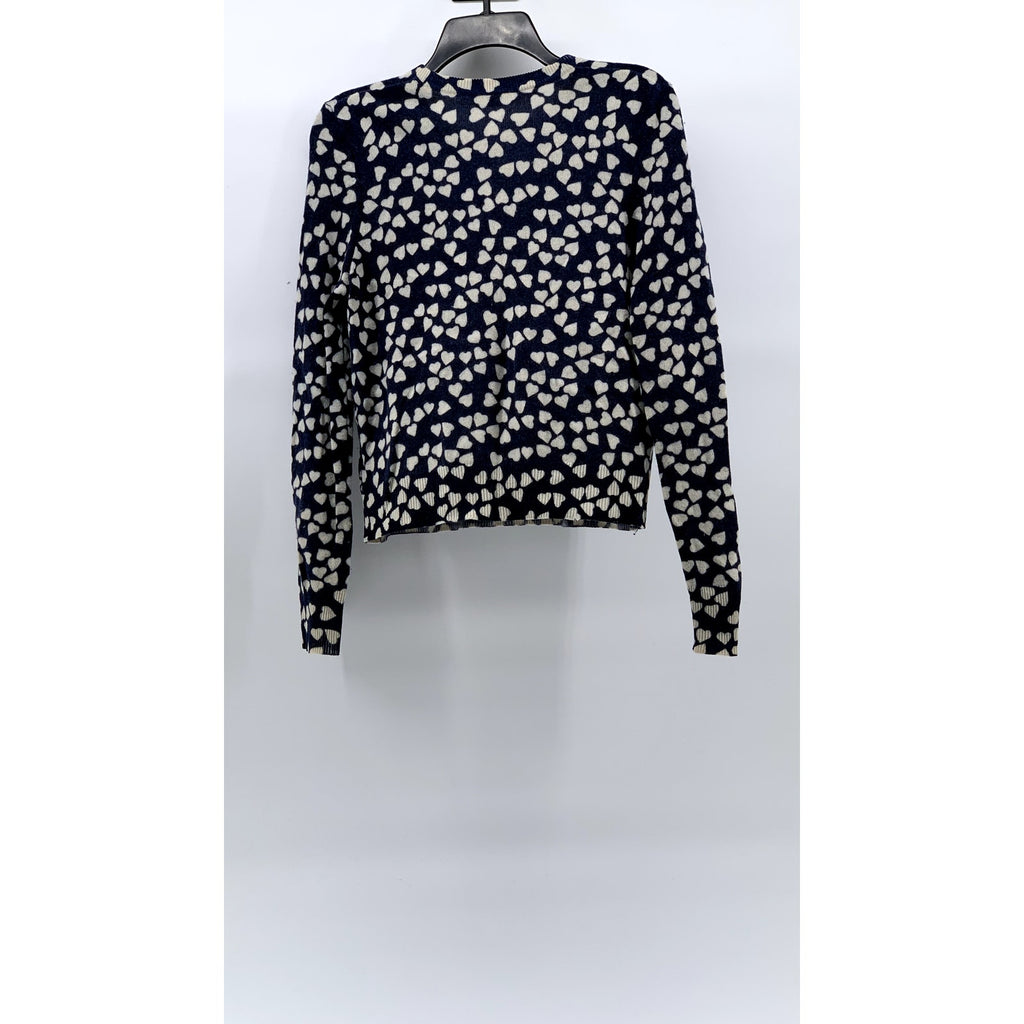 EQUIPMENT FEMME Women’s Navy-White Cashmere Heart Print Crewneck Sweater SZ S