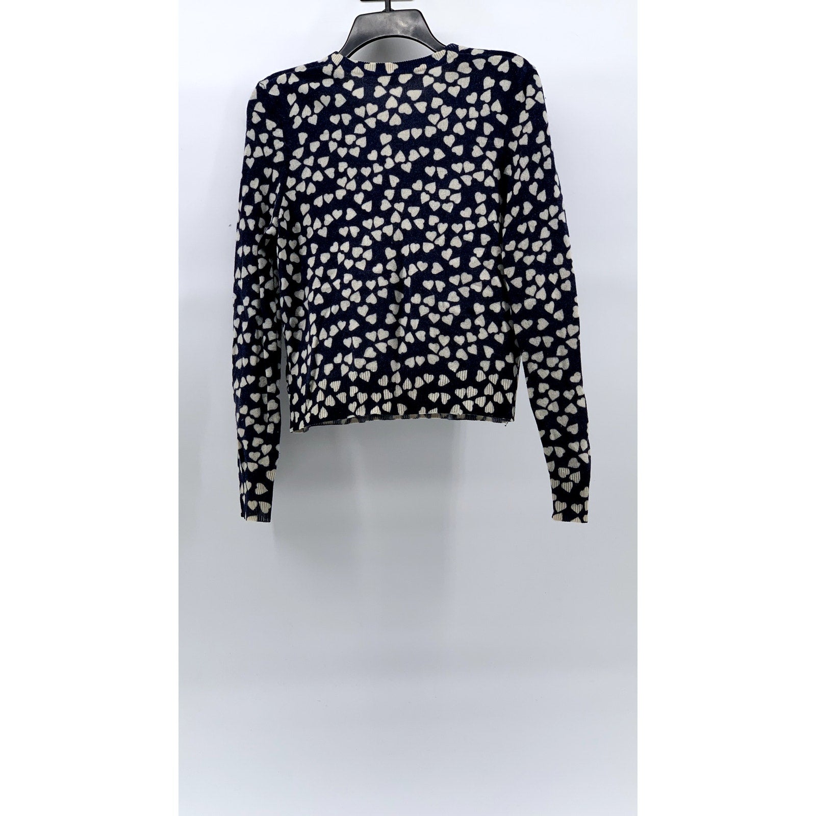 EQUIPMENT FEMME Women’s Navy-White Cashmere Heart Print Crewneck Sweater SZ S