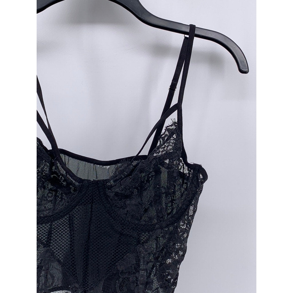 UNBRANDED Women's Black Lace V-Neck Bodysuit SZ S