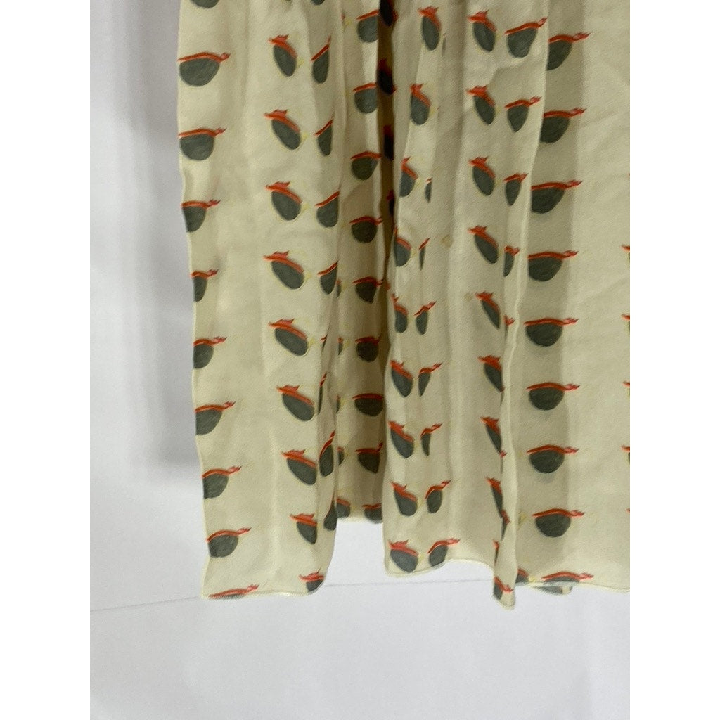 HUNTER GATHER Women's Beige Glasses Print Pleated Knee Length Skirt SZ S
