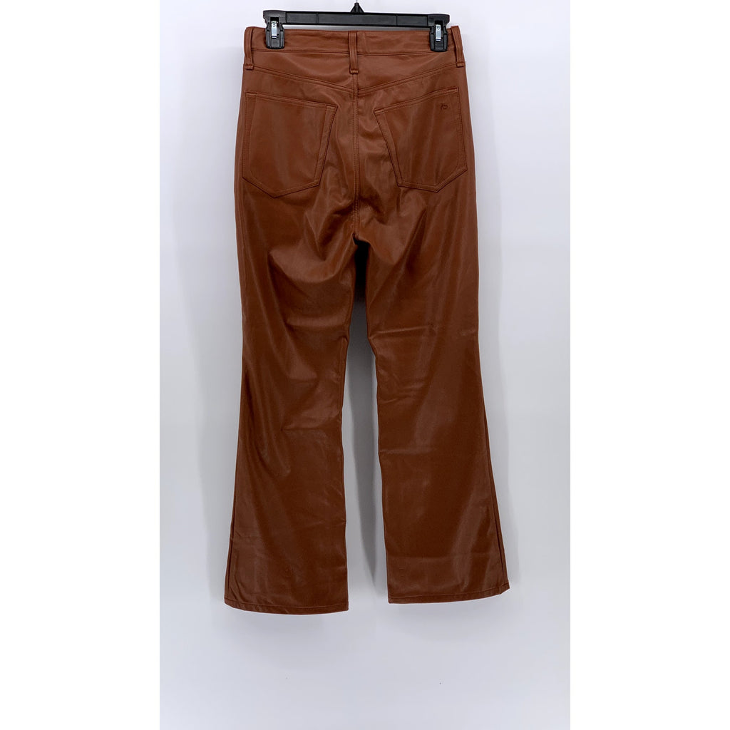 RAG & BONE Women's Cognac Faux-Leather Flare High-Rise Five Pocket Pant SZ 26
