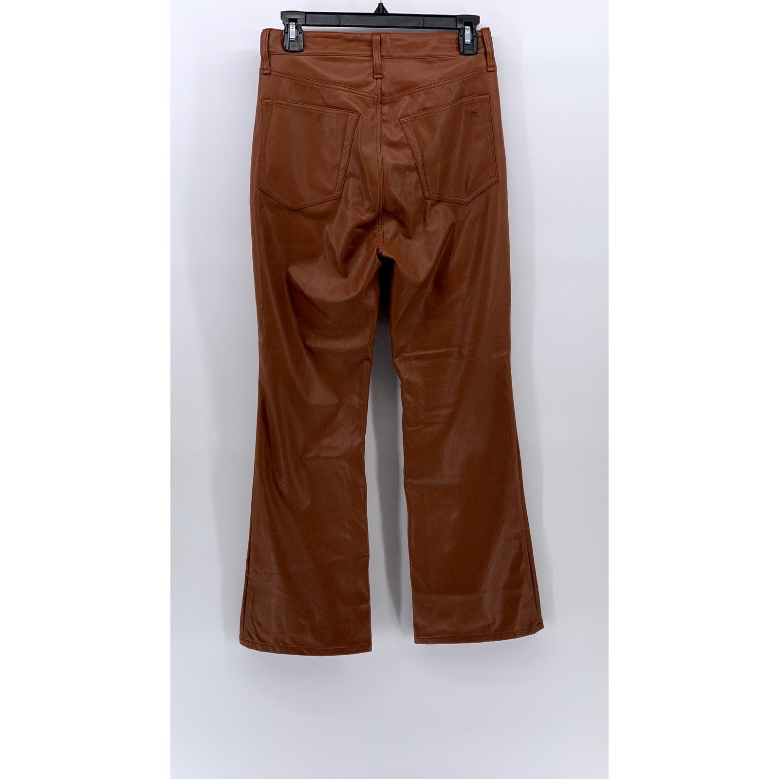 RAG & BONE Women's Cognac Faux-Leather Flare High-Rise Five Pocket Pant SZ 26