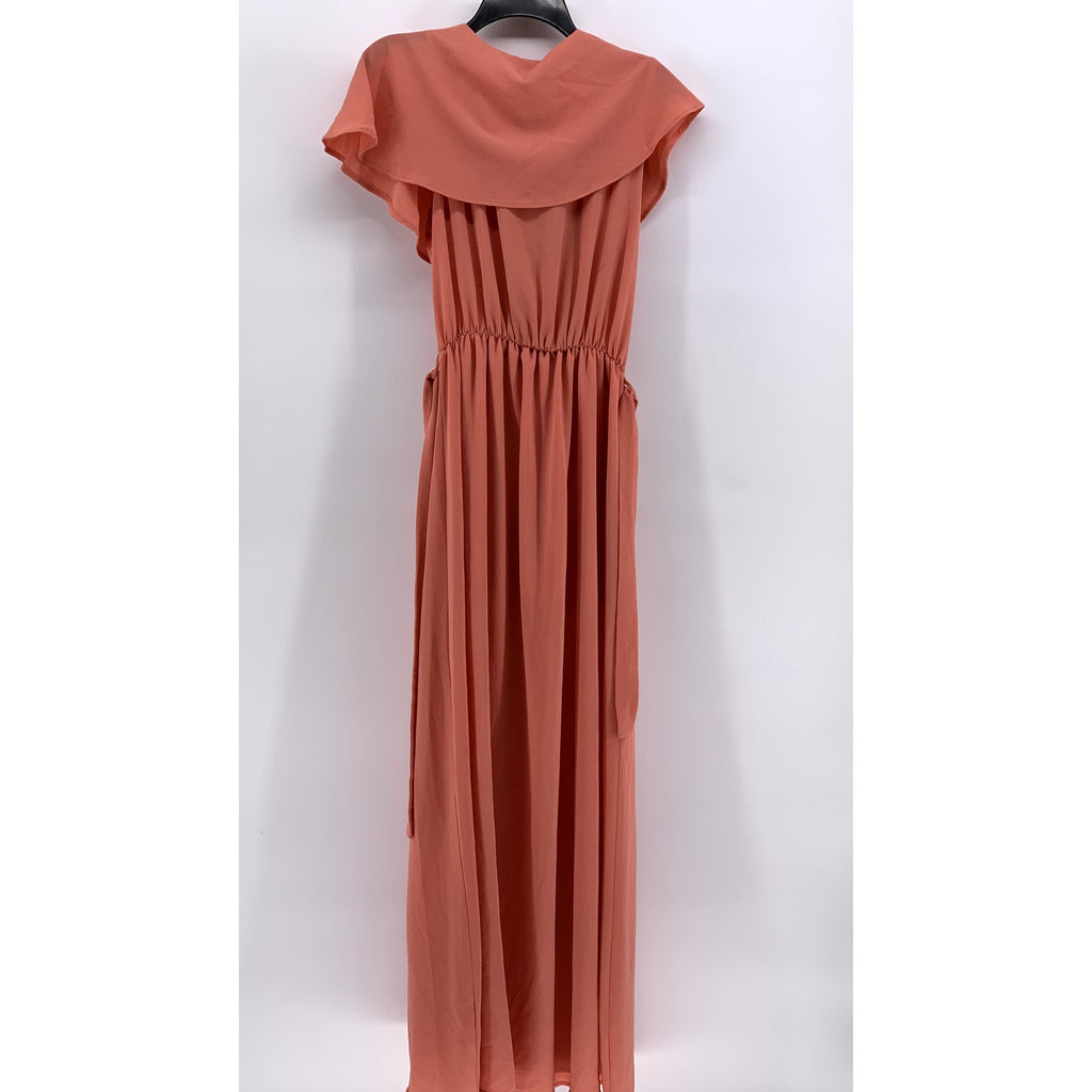 VICI Women's Peach Ruffle Belted Maxi Dress SZ M