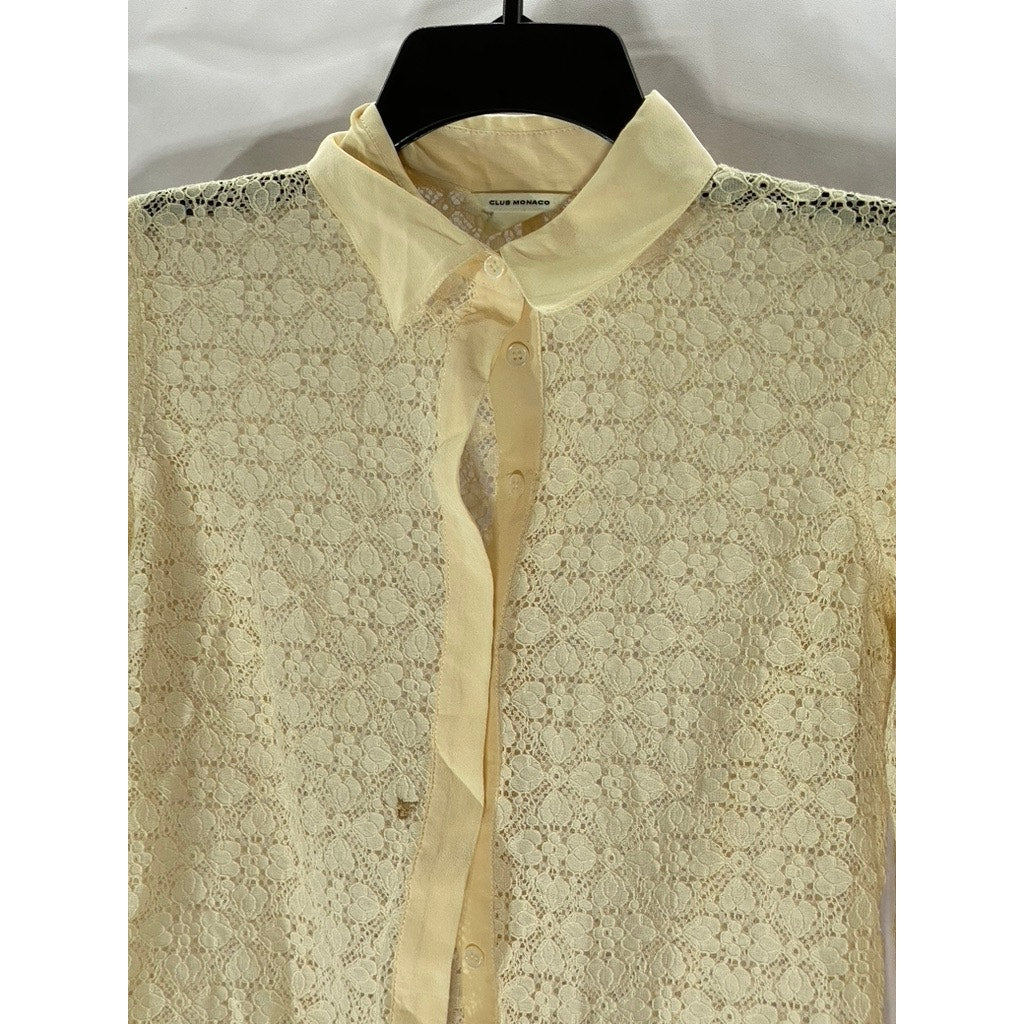 CLUB MONACO Women's Beige Floral Lace Button-Up Long Sleeve Top SZ XS
