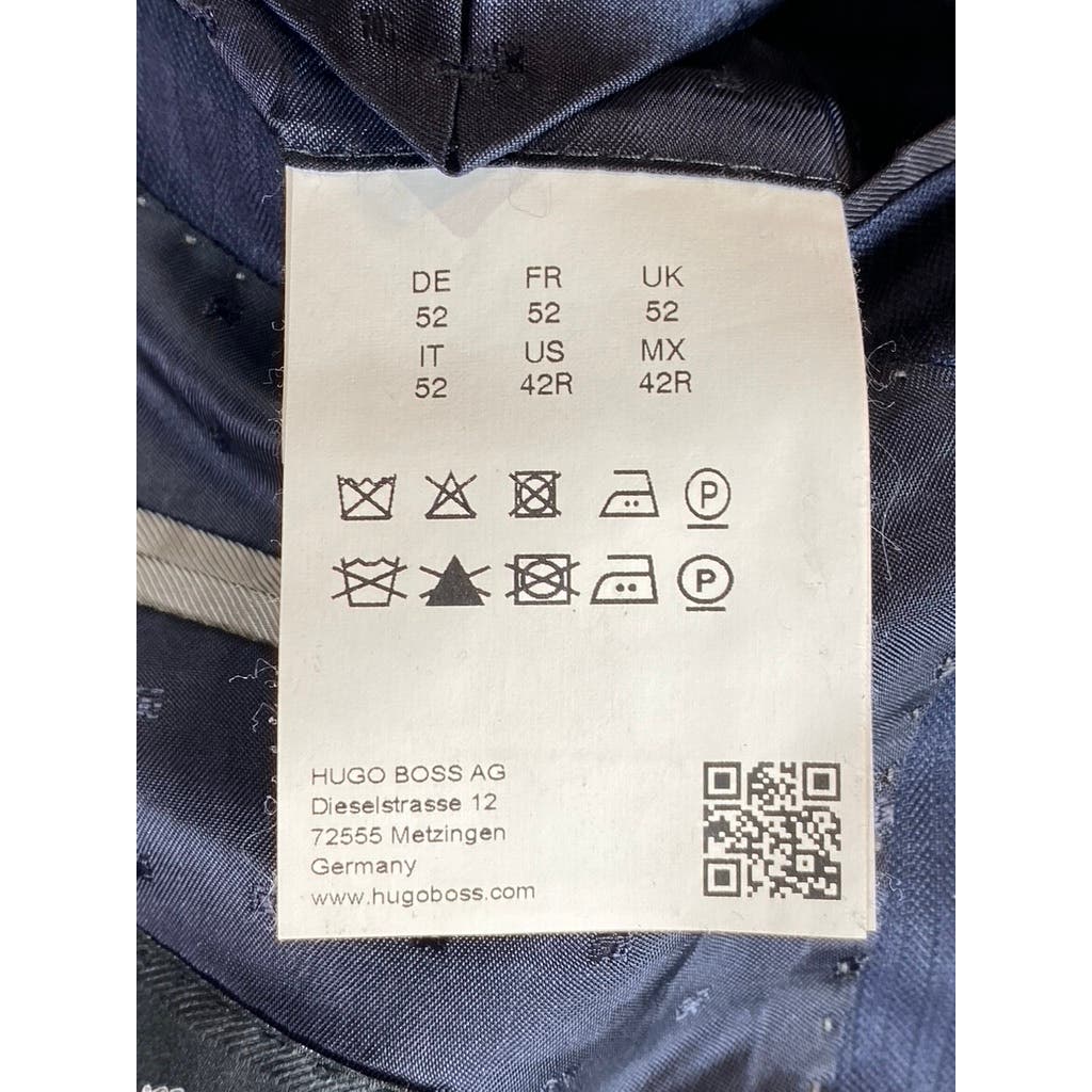 BOSS HUGO BOSS Men's Navy Tailored Wool-Silk Two-Button Suit Jacket SZ 42R