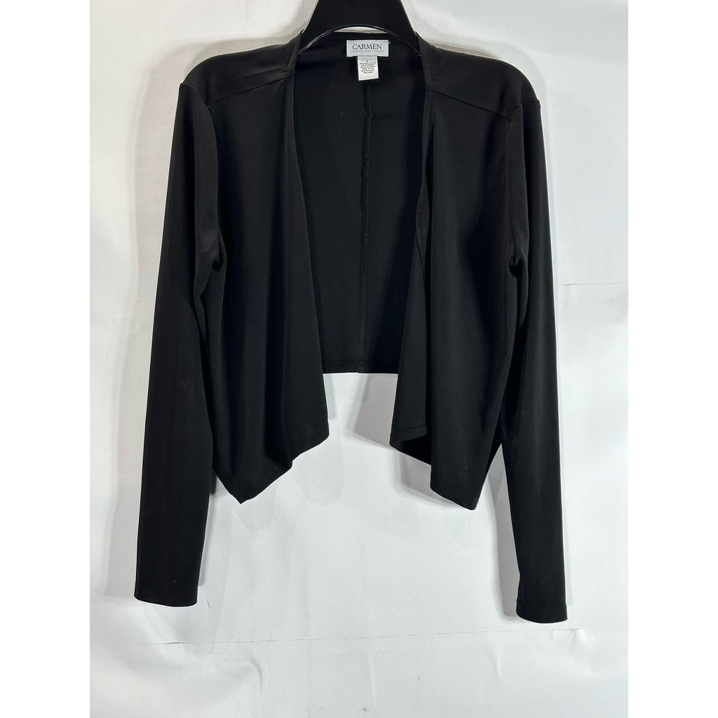 CARMEN CARMEN MARC VALVO Women's Black Solid Open-Front Long Sleeve Cardigan SZL
