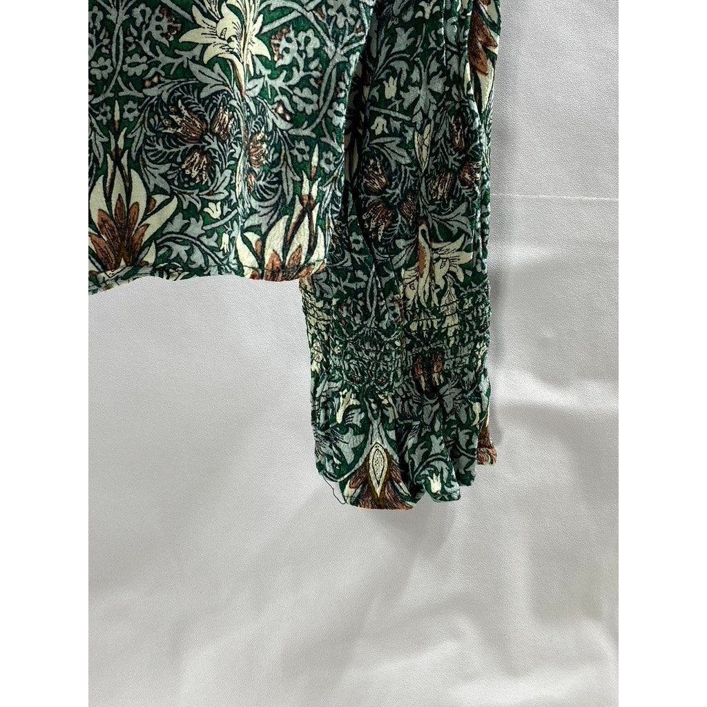 MORRIS & CO X H&M Women's Green Floral Crewneck Long Sleeve Top SZ 6