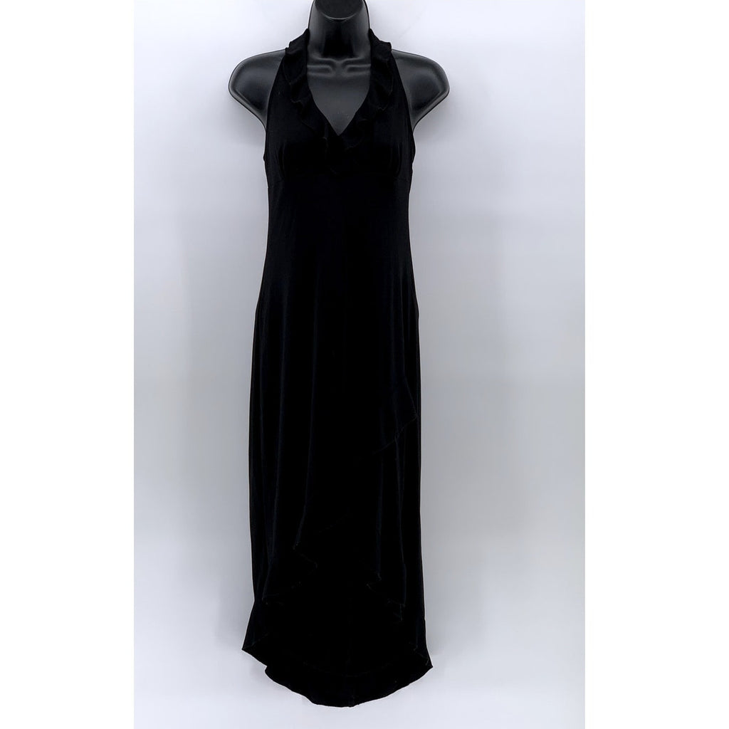 RAMPAGE Women's Black Ruffle-Trim Sleeveless Midi Formal V-Neck Dress SZ M