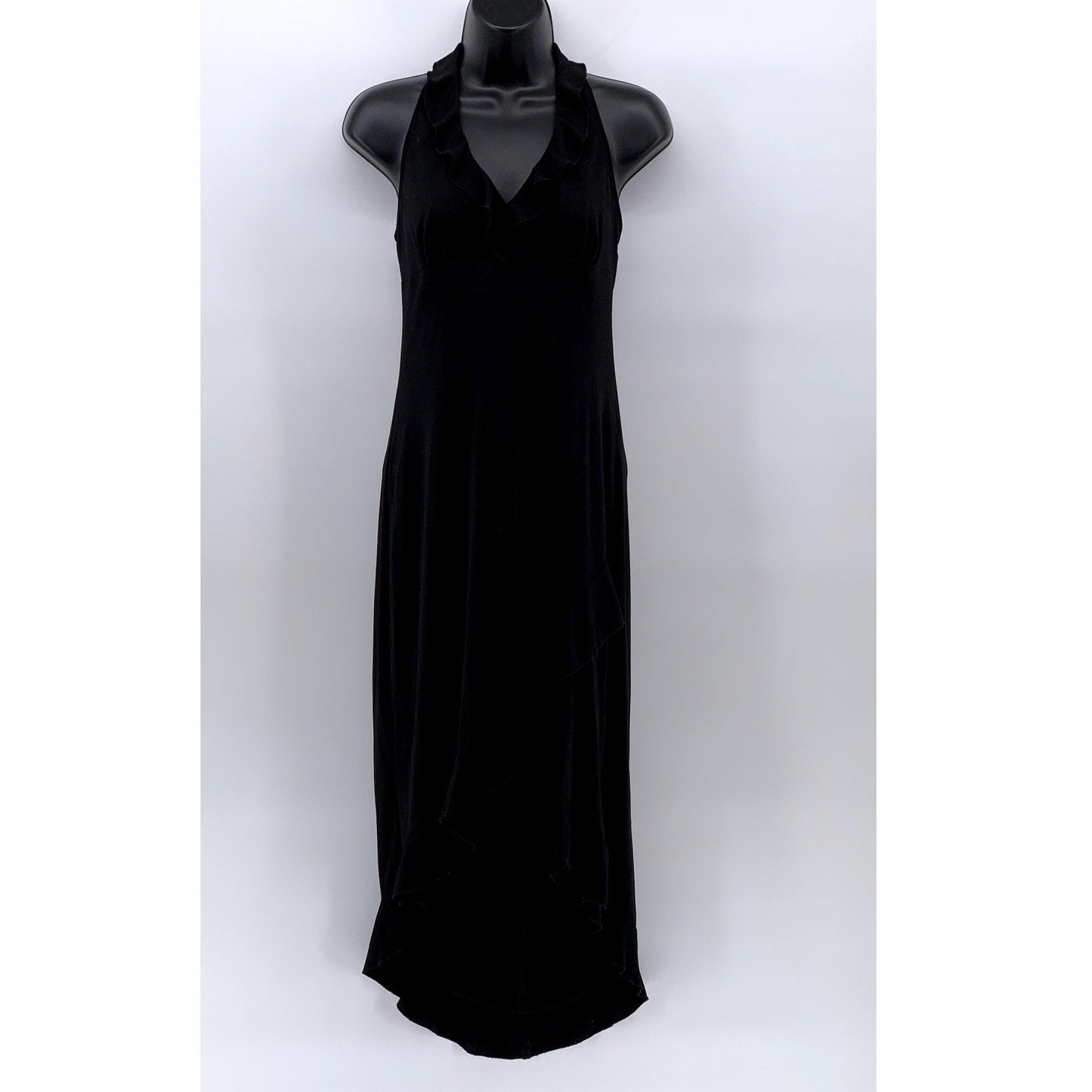 RAMPAGE Women's Black Ruffle-Trim Sleeveless Midi Formal V-Neck Dress SZ M