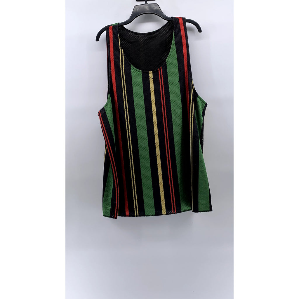 URBAN OUTFITTERS Men's Black-Multicolor Mesh Scoop-Neck Striped Tank SZ M