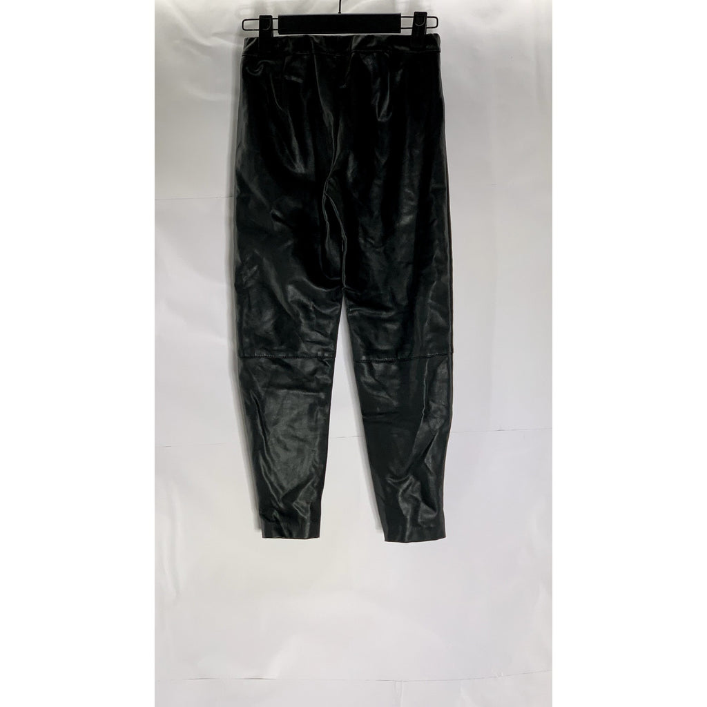 ZARA Women's Black Solid Faux-Leather High-Rise Zipper-Ankle Leggings SZ 10