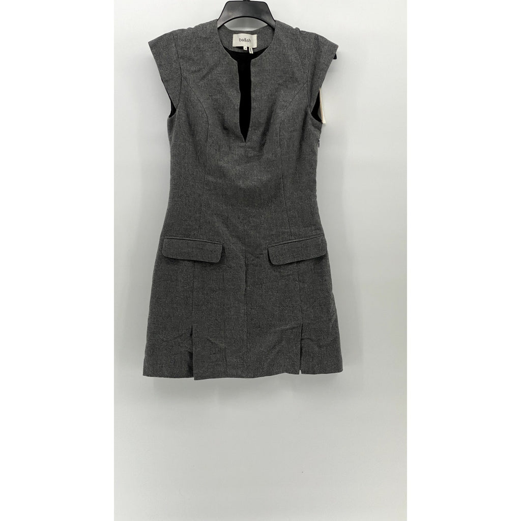 BA&SH Women's Charcoal Gray Dornelle Spilt Neck Padded Cap Sleeve Mini Dress SZM