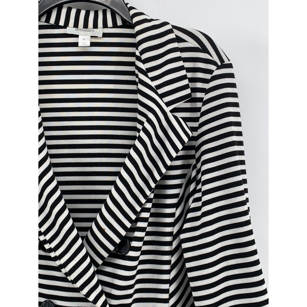 DRESSBARN Women's Black-White Striped Double Breasted Blazer SZ XL