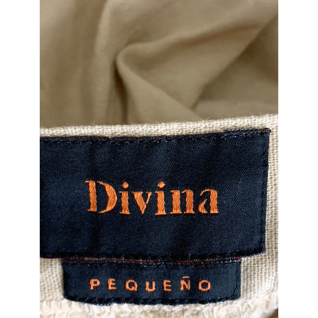 DIVINA Women's Tan Linen-Blend Milan Straight Leg Casual Pants SZ S