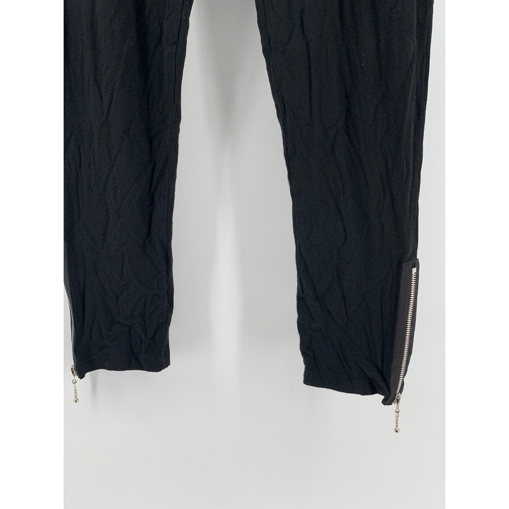 COMFY USA Women's Black Mid-Rise Zipper-Hem Ankle Pants SZ L