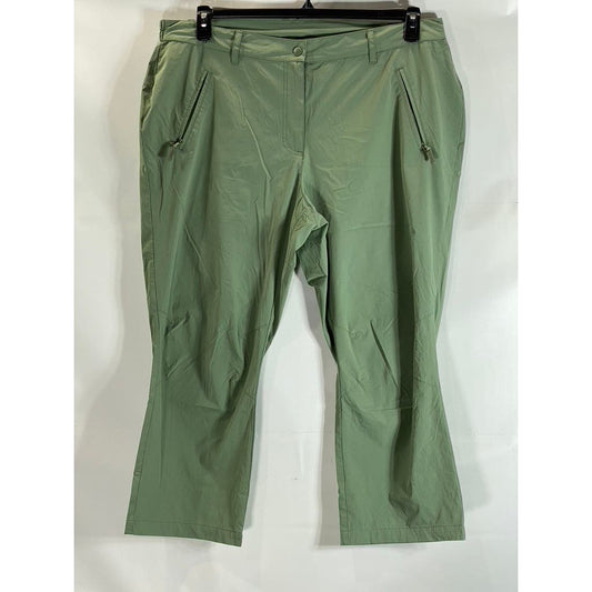 ULLA POPKEN Women's Plus Size Green Stretch Slant Zipper-Pockets Capri Pant SZ20