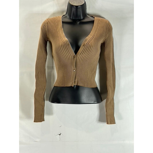 H&M Women's Brown Rib Knit V-Neck Long Sleeve Button-Up Cardigan SZ XS
