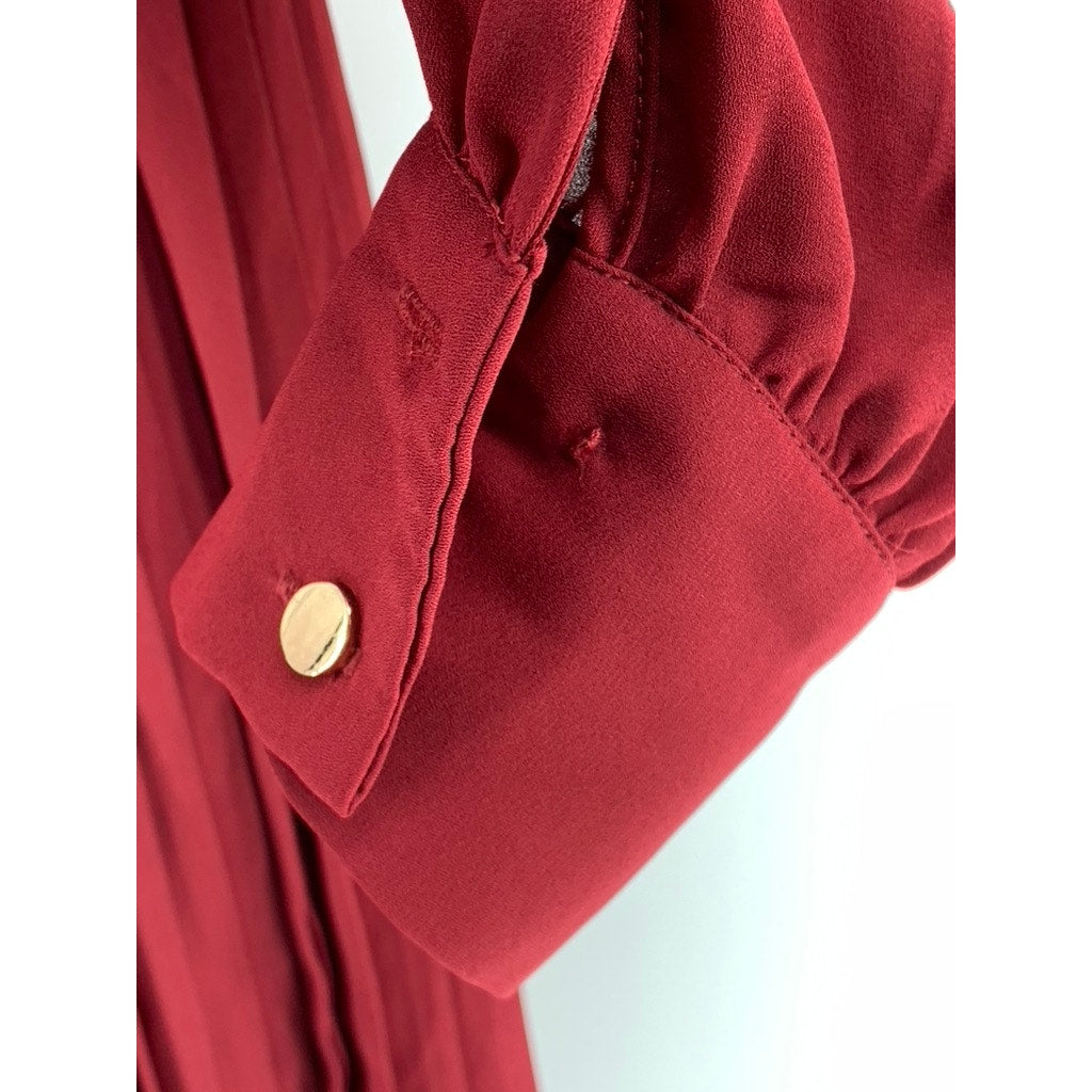 VICI Women's Burgundy Wrap Long Sleeve Pleated Maxi Dress SZ S