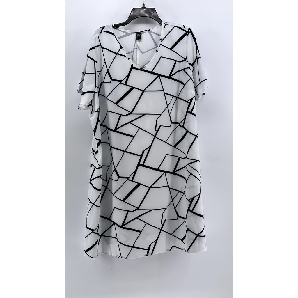 EMERY ROSE Women's White-Black Abstract Print V-Neck Short Sleeve Dress SZ 3XL