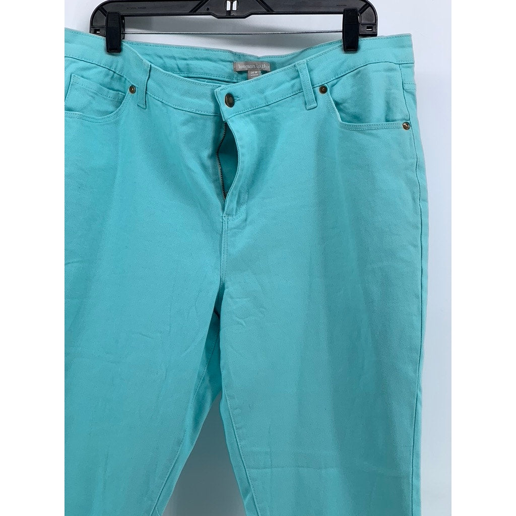 WOMAN WITHIN Women's Plus Light Blue Solid Capri Pants SZ 20W