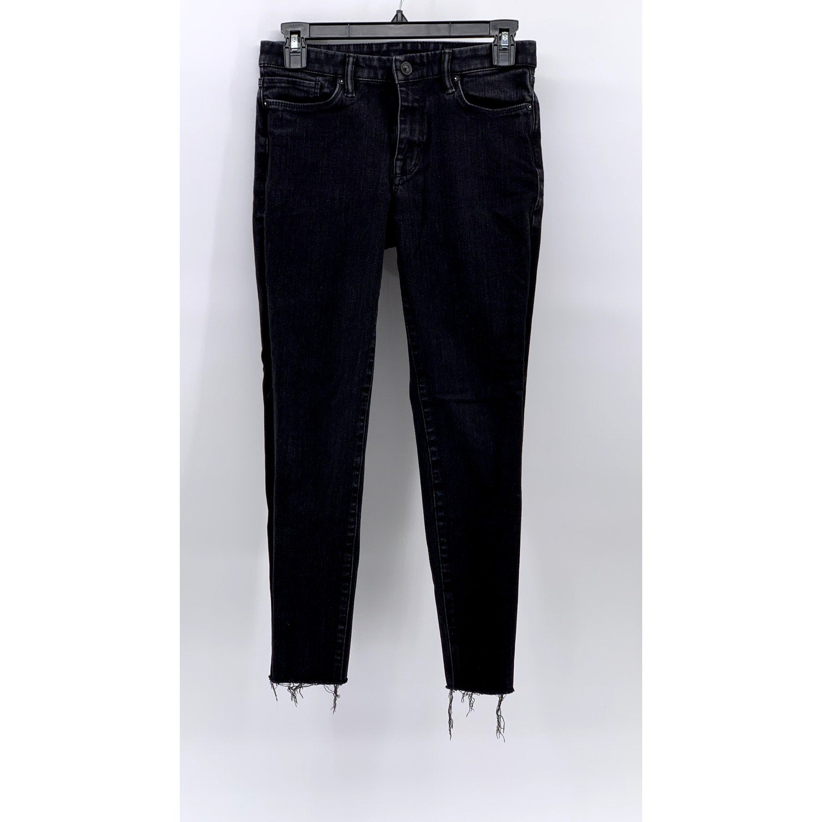 ALLSAINTS Women's Black Bistretch Frayed Grace Skinny Ankle Jeans SZ 27