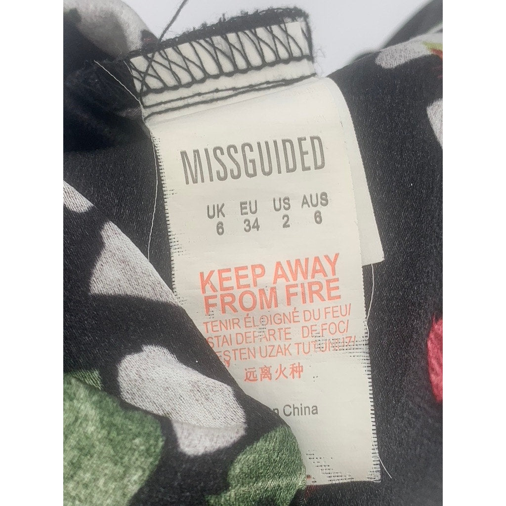 MISSGUIDED Women's Black Printed Cowl-Neck Side-Slit Midi Slip Dress SZ 2