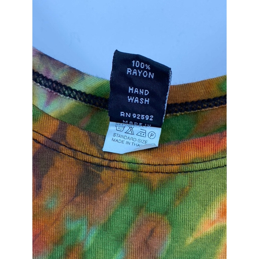 SACRED THREADS Women's Green-Multi Print Asymmetrical Hem Cropped Tank Top SZ OS