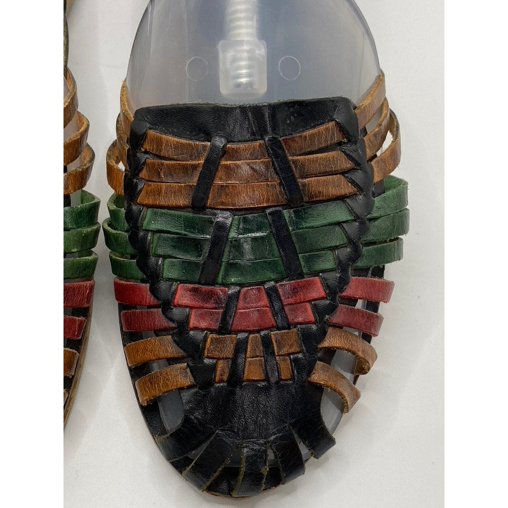 HONORS Women's Black-Multicolor Leather Strappy Round-Toe Slip-On Flats SZ 8.5