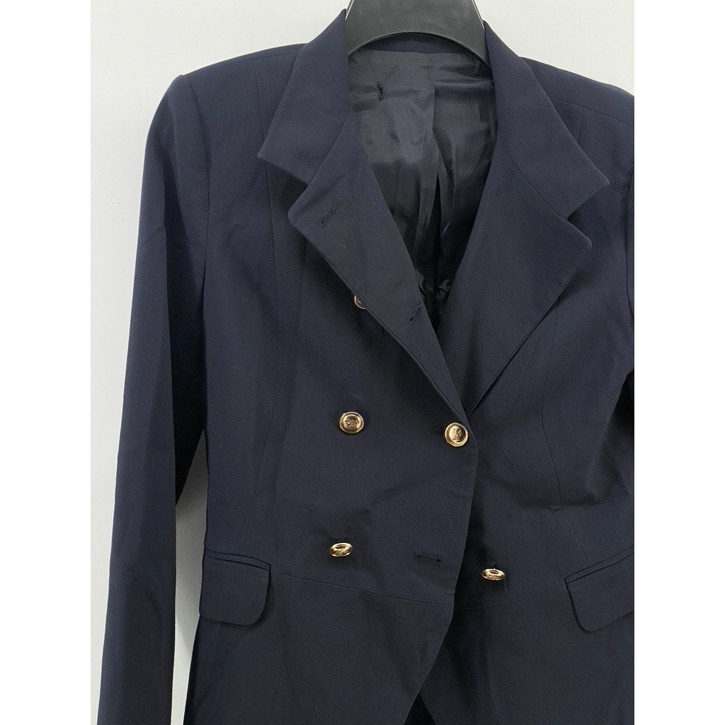 UNBRANDED Women's Navy Double Breasted Notch-Collar Long Sleeve Blazer SZ S