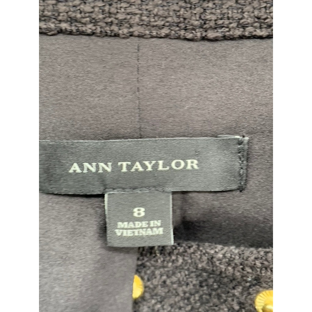 ANN TAYLOR Women's Black Side Zip-Up Collarless Moto Jacket SZ 8