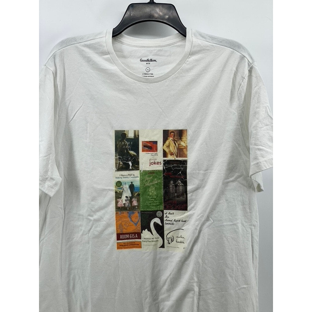 GOODFELLOW & CO Men's White Book Collage Crewneck Casual Lyndale T-Shirt SZ XL