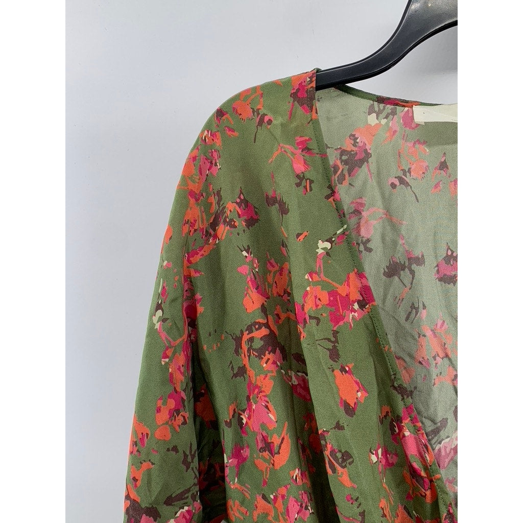 THAKOON ADITION Women's Army Green-Orange Floral 3/4 Sleeve Mini Dress SZ 2