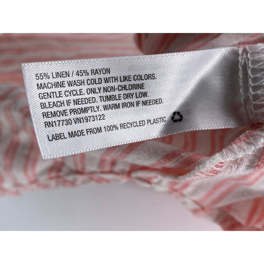 UNIVERSAL THREAD Women's Pink-White Striped Linen-Blend Button-Up Top SZ XS