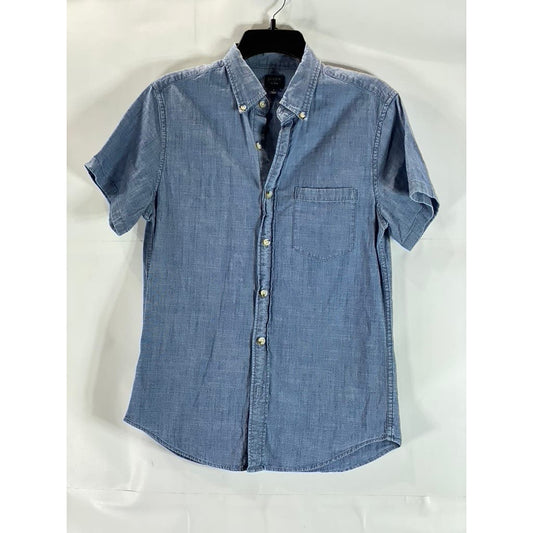 J. CREW Men's Blue Chambray Flex Button-Up Short Sleeve Shirt SZ M